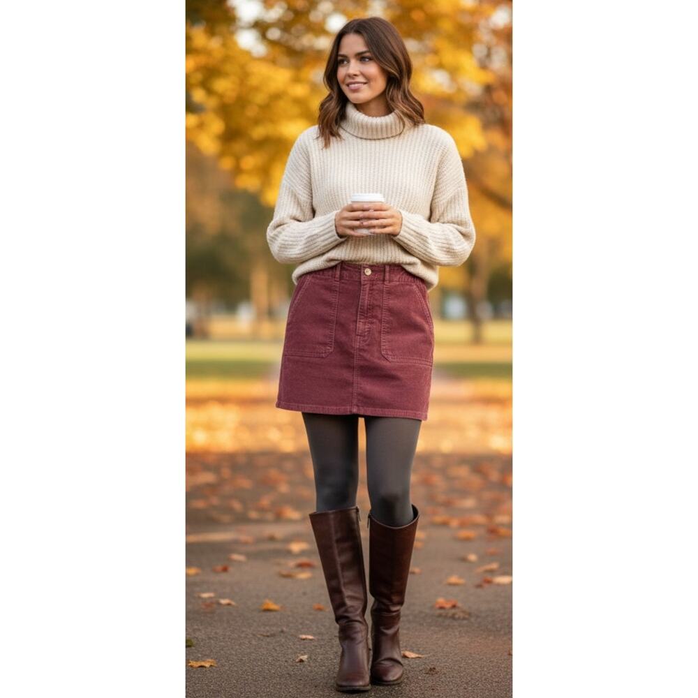 American Eagle Women 6 Burgundy Corduroy Stretch Mini Skirt